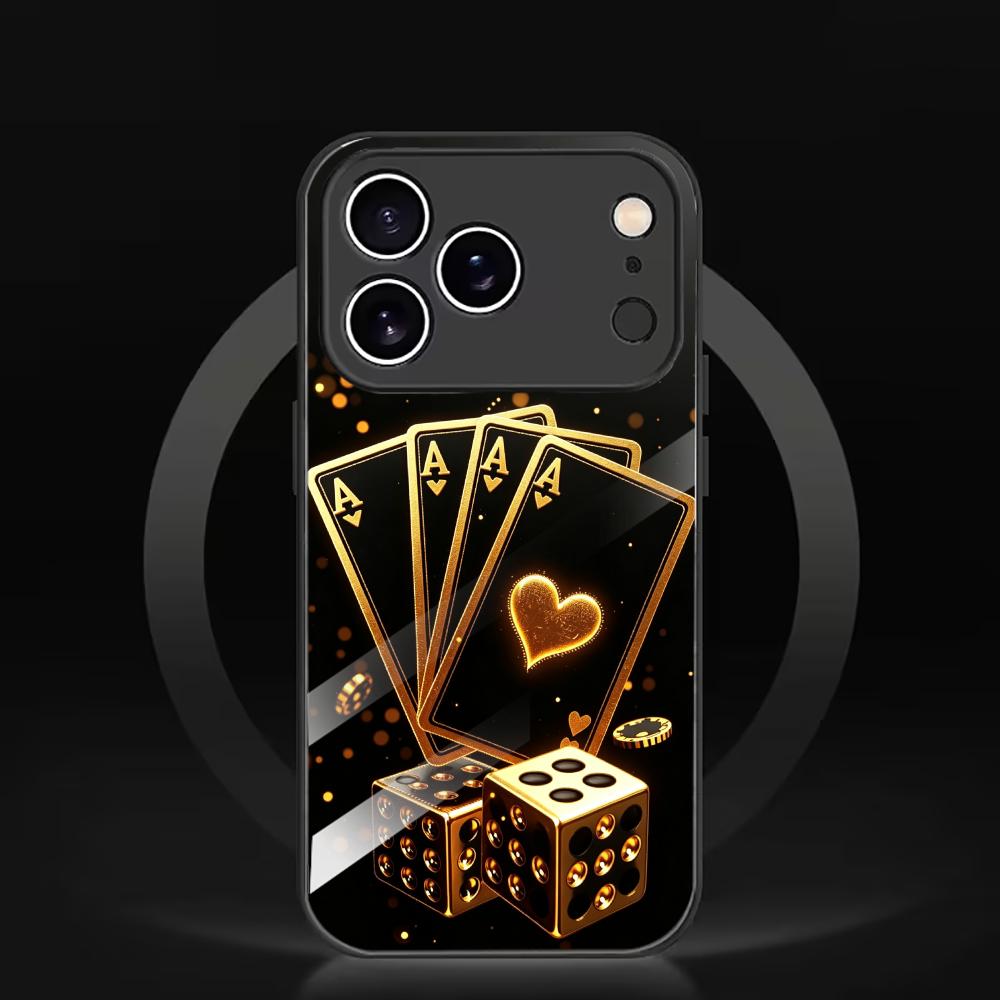 Pc Case Tempered Glass - Golden playing card dice Tempered HD