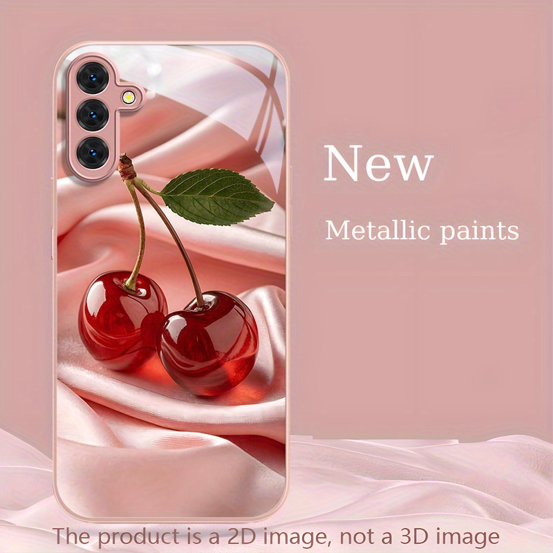 Pc Case Tempered Glass - Simplified cherry patterned tempered glass phone